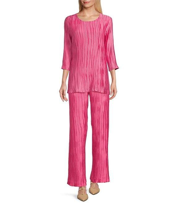 Caroline Rose Plisse Crinkled Pleat Scoop Neck 3/4 Sleeve Coordinating Tunic Product Image