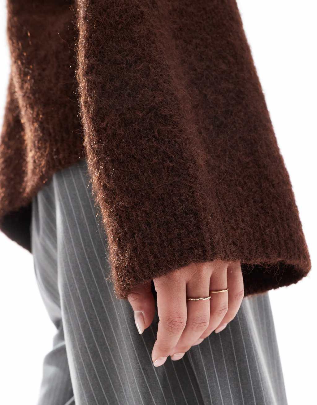 ASOS DESIGN fluffy wide sleeve oversized sweater in chocolate brown Product Image