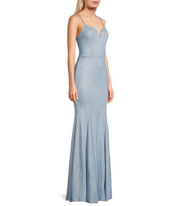 Midnight Doll Fairy Dust Pattern V-Neck Spaghetti Strap Lace Up Back Godet Dress Product Image