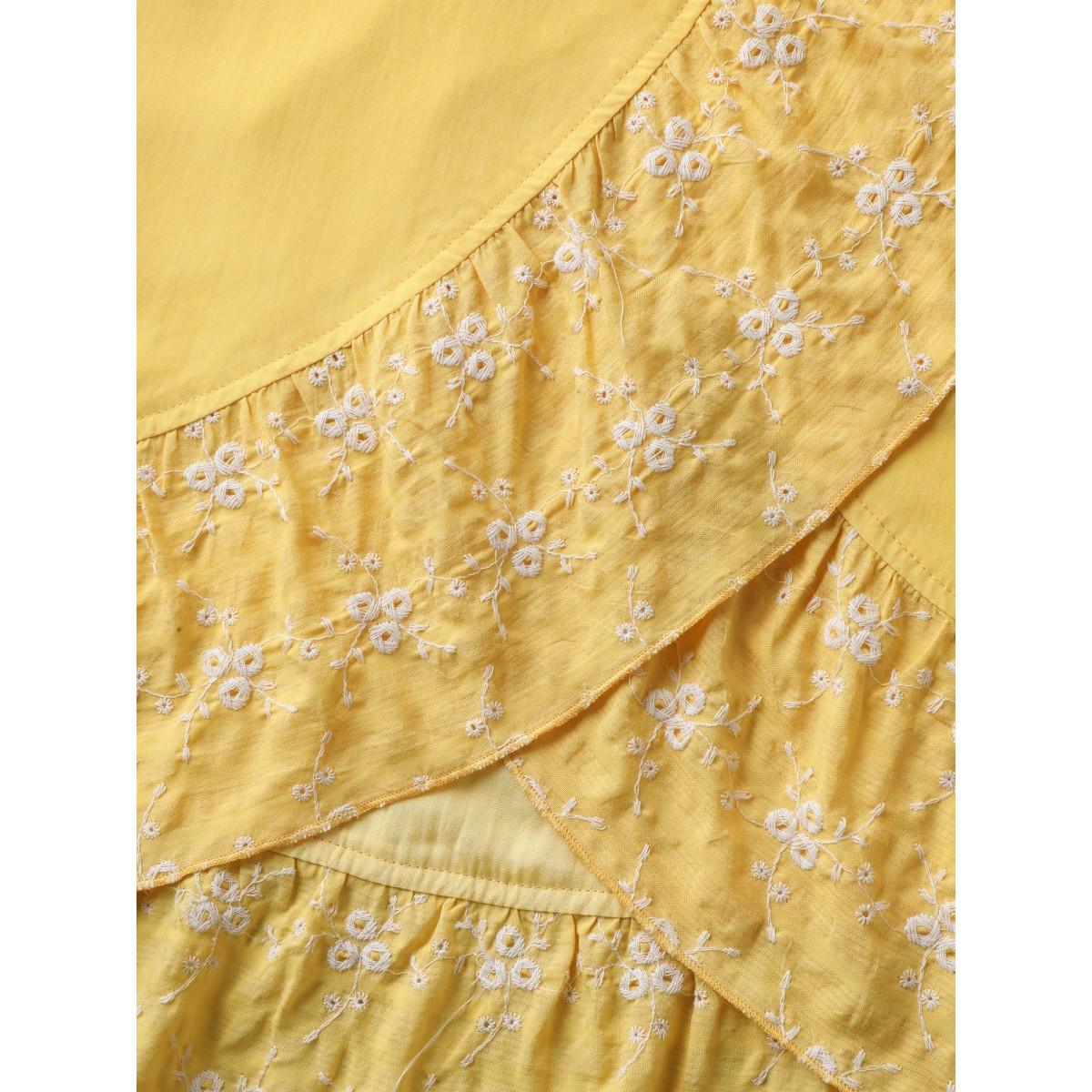 Plus Size Rayon Textured Color Contrast Overlap Midi Dress Lightyellow Women Boho Heart neckline Cap Sleeve Curvy BloomChic 10/M Product Image