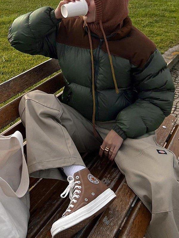 Color Block Zip Up Puffer Jacket Product Image