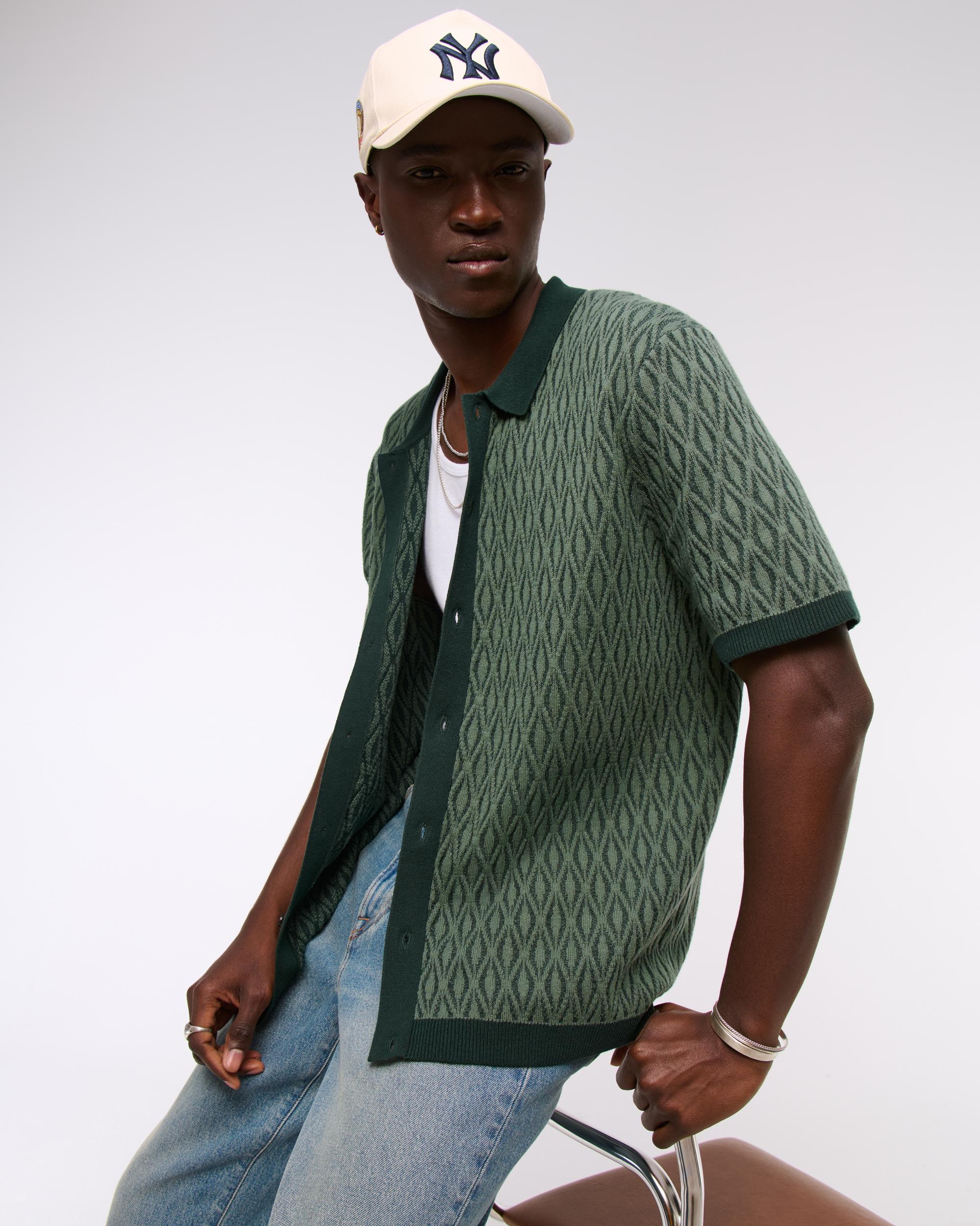 Jacquard Pattern Button-Through Sweater Polo Product Image