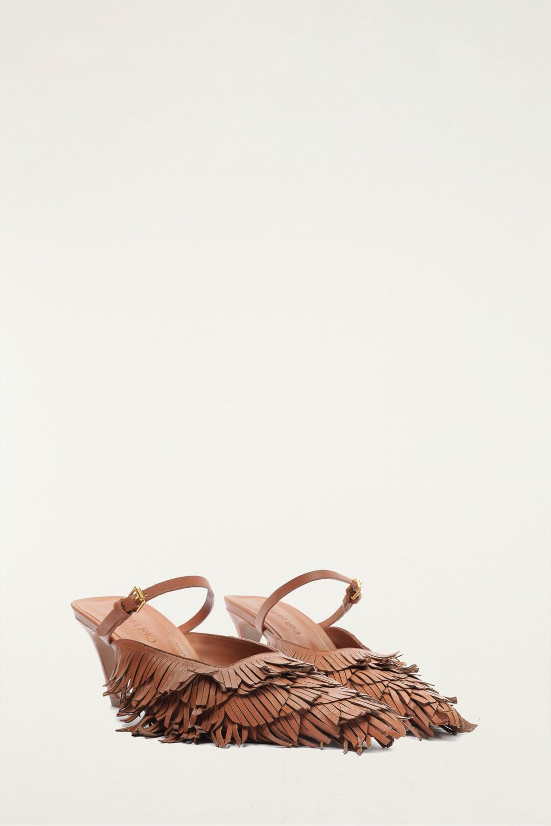 Brown Fringe Heeled Sandal Product Image