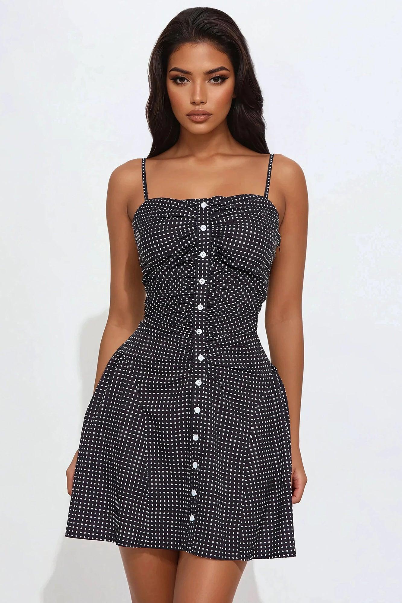 Yvette Polka Dot Mini Dress - Black Product Image