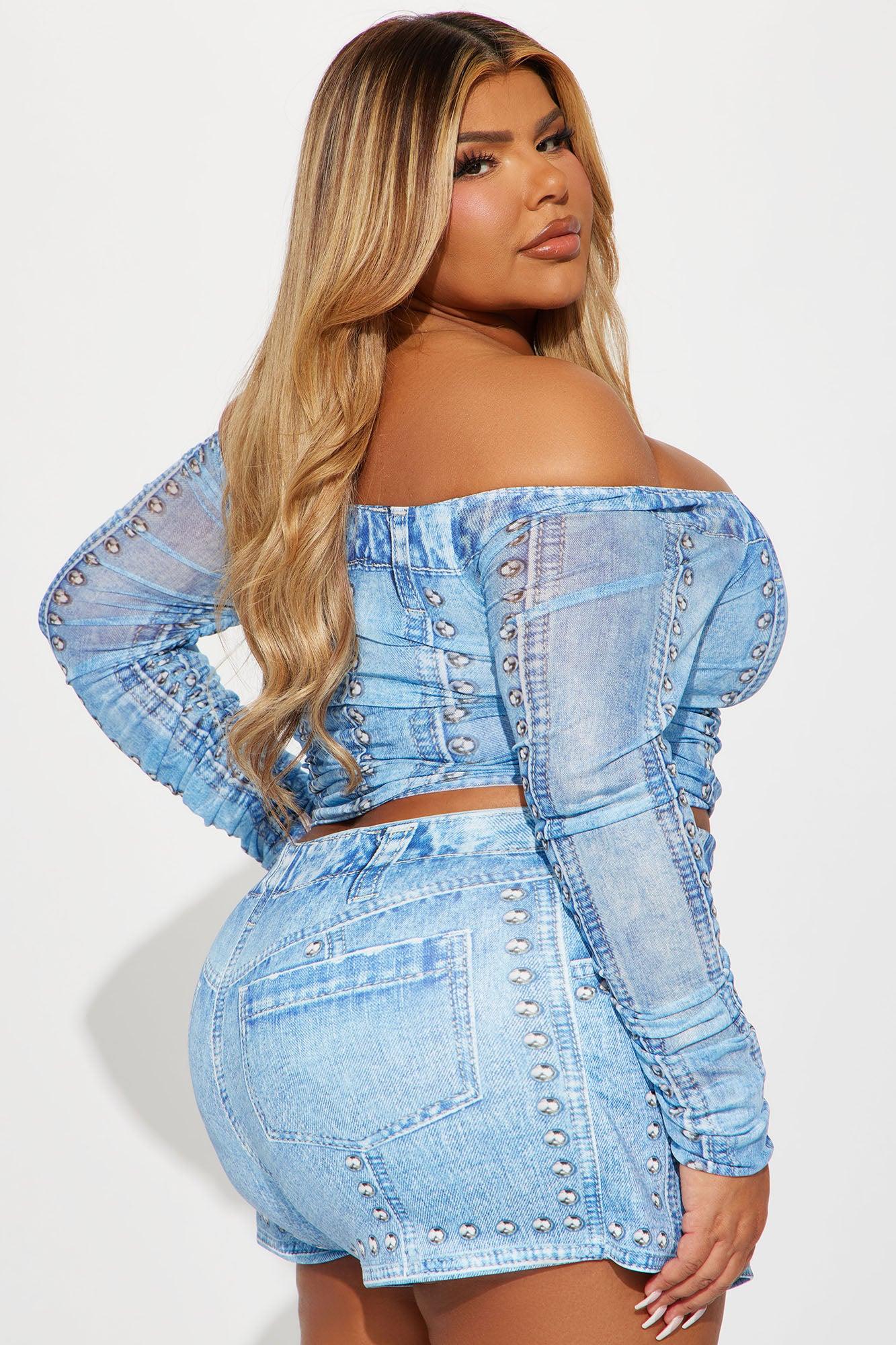 Unbothered Denim Print Skort Set - Blue Product Image