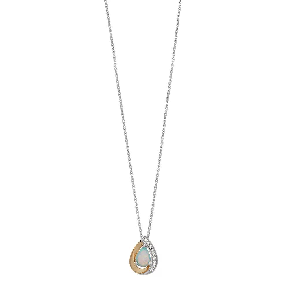 14k Gold Over Silver White Opal Teardrop Necklace, Women's, Size: 18", Two Tone Product Image