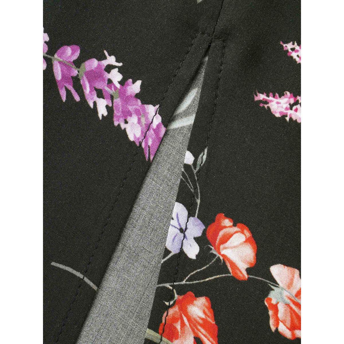 Plus Size Floral Wrap Ruffle Sleeve Dress DarkGreen Women Elegant Slit Overlap Collar Short sleeve Curvy BloomChic 12/L Product Image