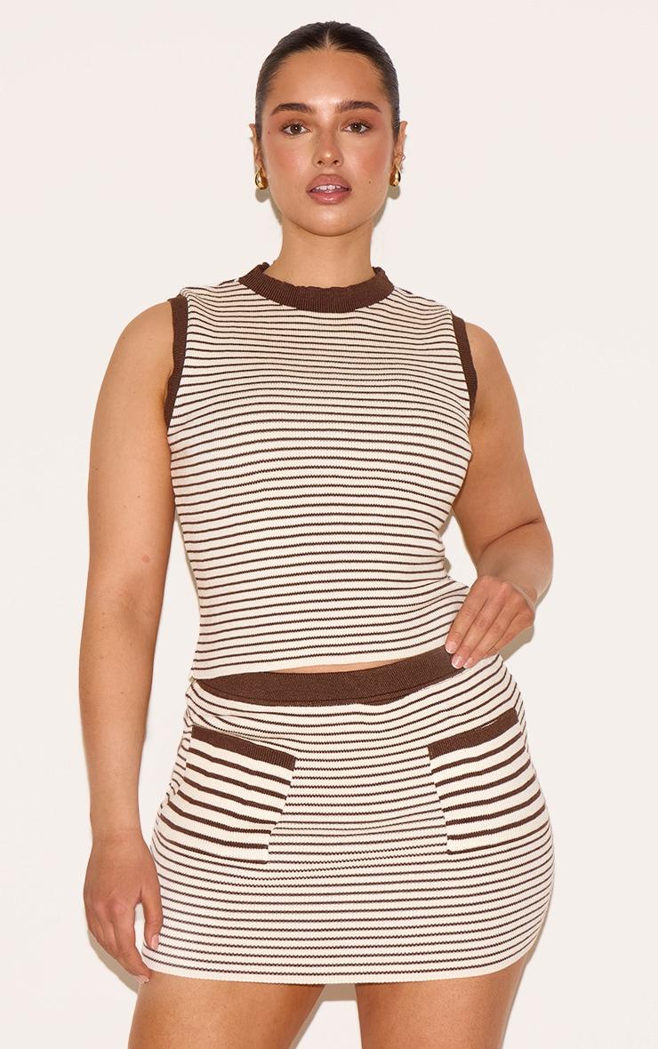 Shape Mocha Knitted Striped Pocket Front Mini Skirt Product Image