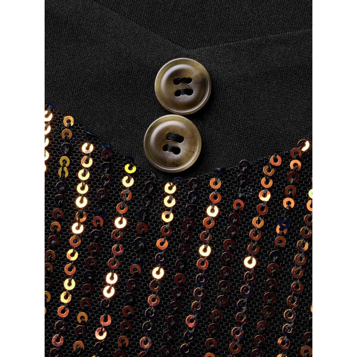 Plus Size Heart Neckline Patchwork Sequin Button Detail Dress Black Women Party&Cocktail Texture Party Curvy Bloomchic 18-20/2X Product Image
