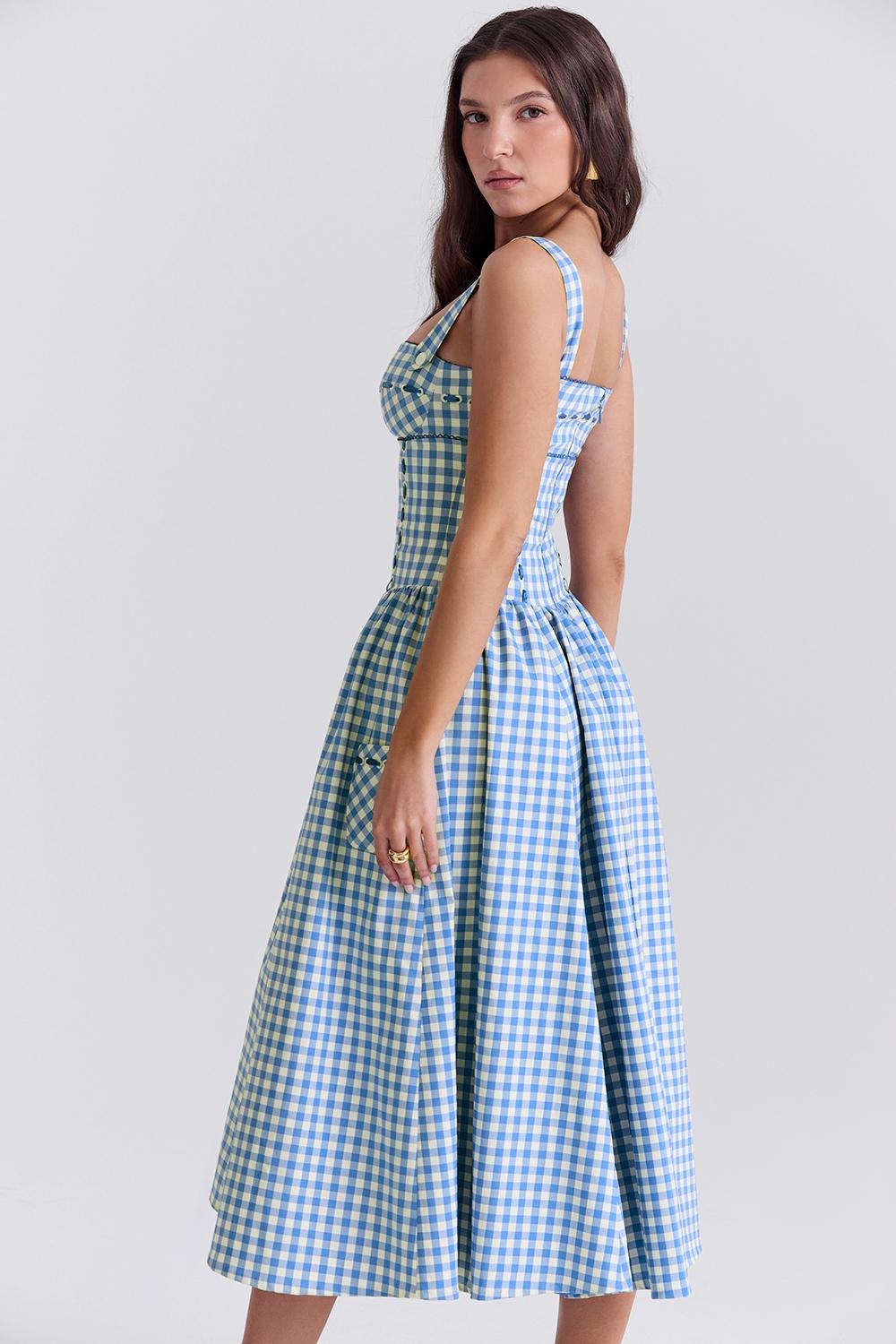 Vivien  regatta blue gingham midi sundress Product Image