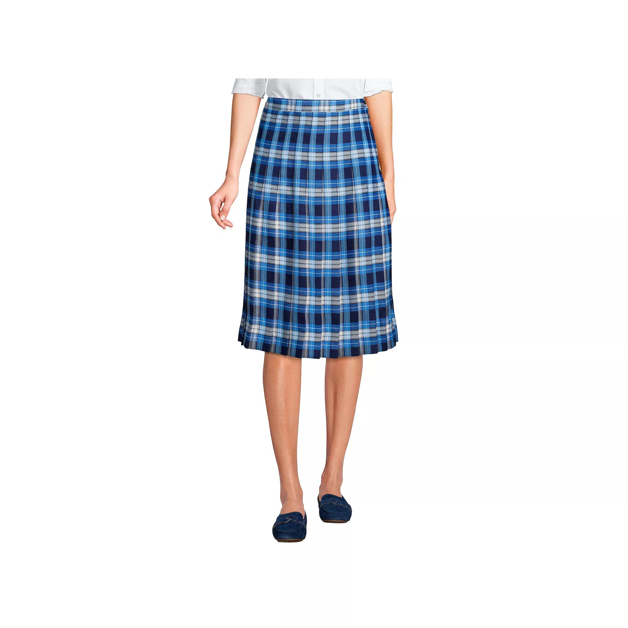 Women's Lands' End School Uniform Plaid Pleated Midi Skirt, Size: 12, Clear Blue Plaid Product Image