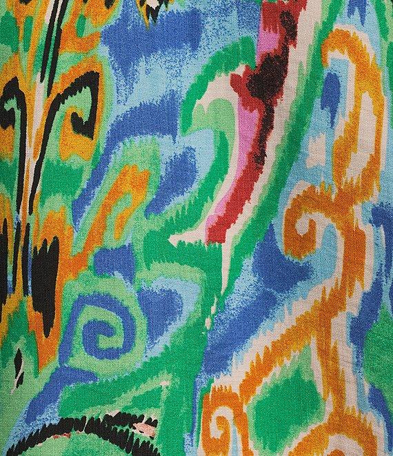 Calessa Coordinating Abstract Mosaic Print Point Collar Long Sleeve Tie-Front Blouse Product Image