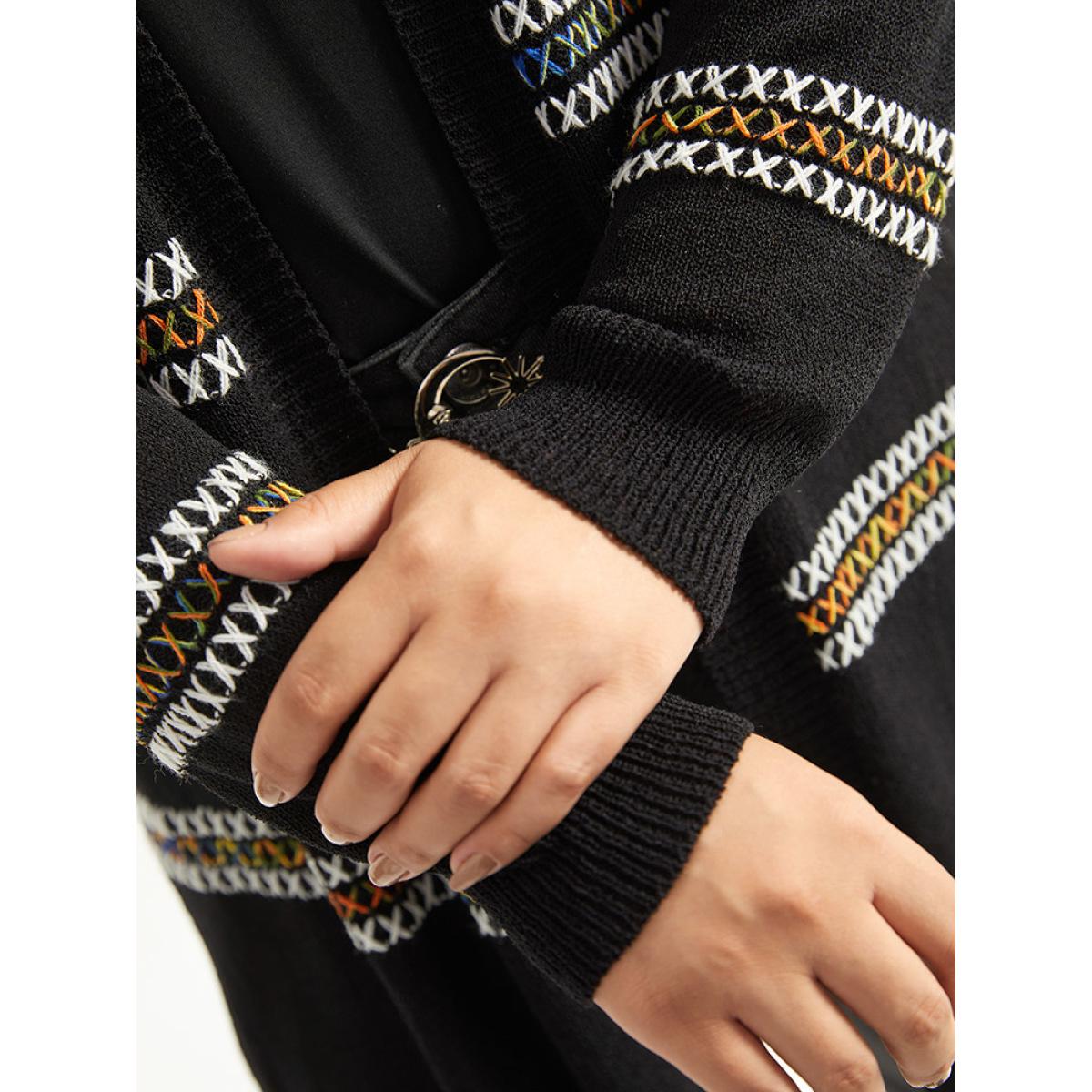 Plus Size Halloween Rainbow Contrast Drop Shoulder Cardigan Black Women Casual Loose Long Sleeve Festival-Halloween Cardigans BloomChic 12/L Product Image