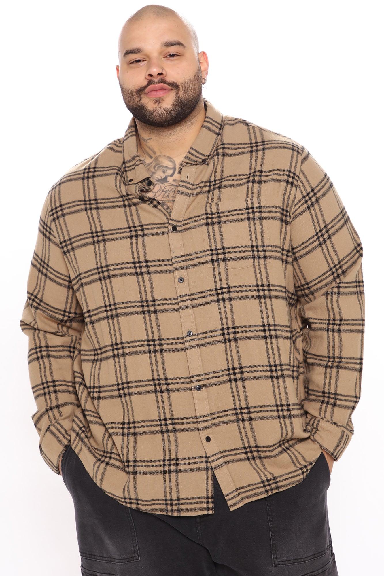Three Line Long Sleeve Flannel Shirt - Khaki/combo Product Image