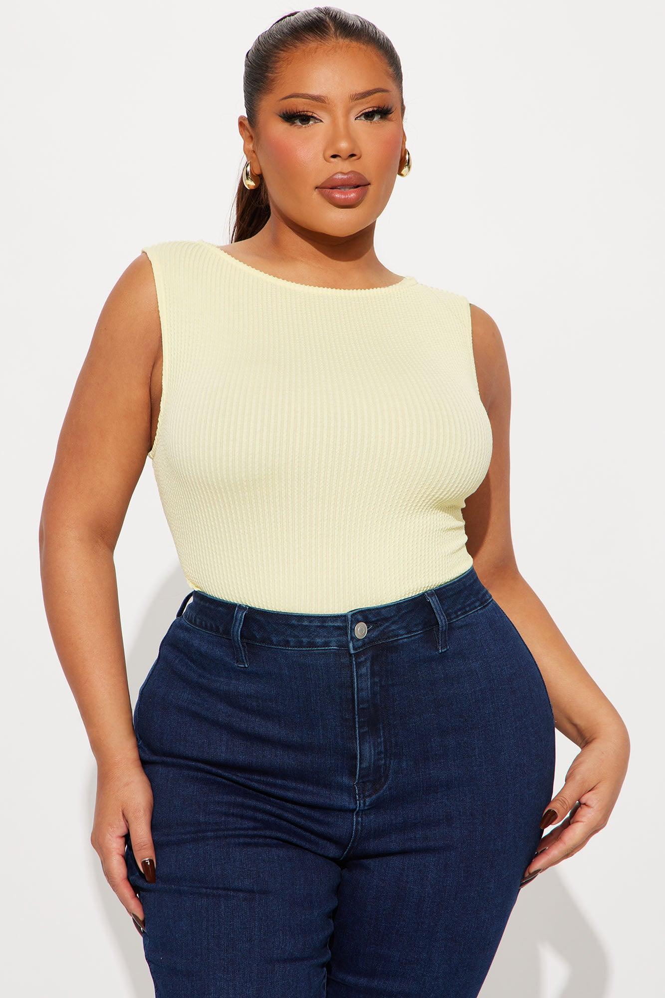 Tessa Ribbed High Neck Bodysuit - Yellow Product Image