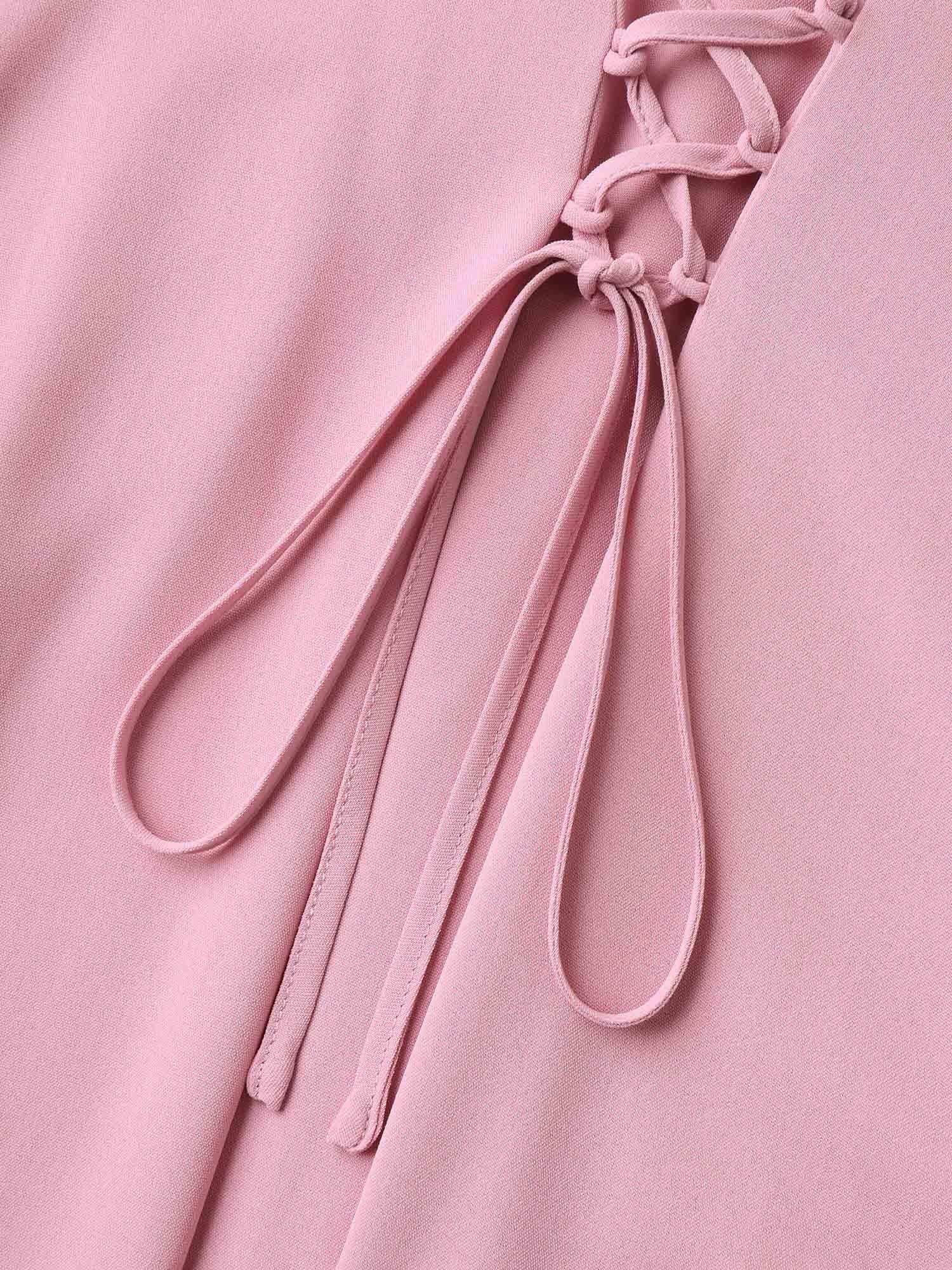 Tie-Up Panels Solid Pockets Midi Dress Female Product Image