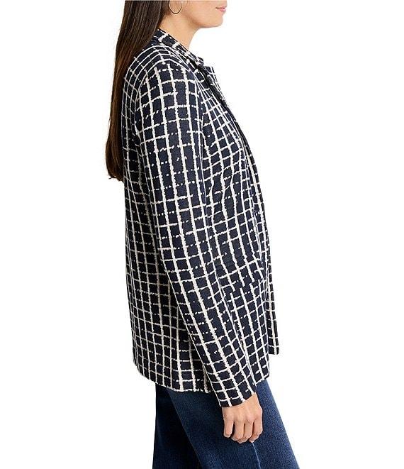 NIC + ZOE Painted Plaid Knit Notch Lapel Long Sleeve Boyfriend Blazer Product Image
