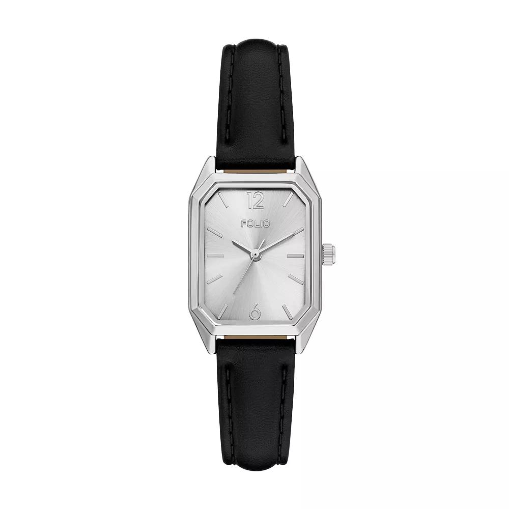 Folio Women's Faux Leather Watch, Black Product Image