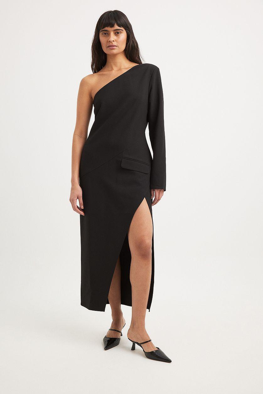 One Shoulder High Slit Midi Dress Product Image
