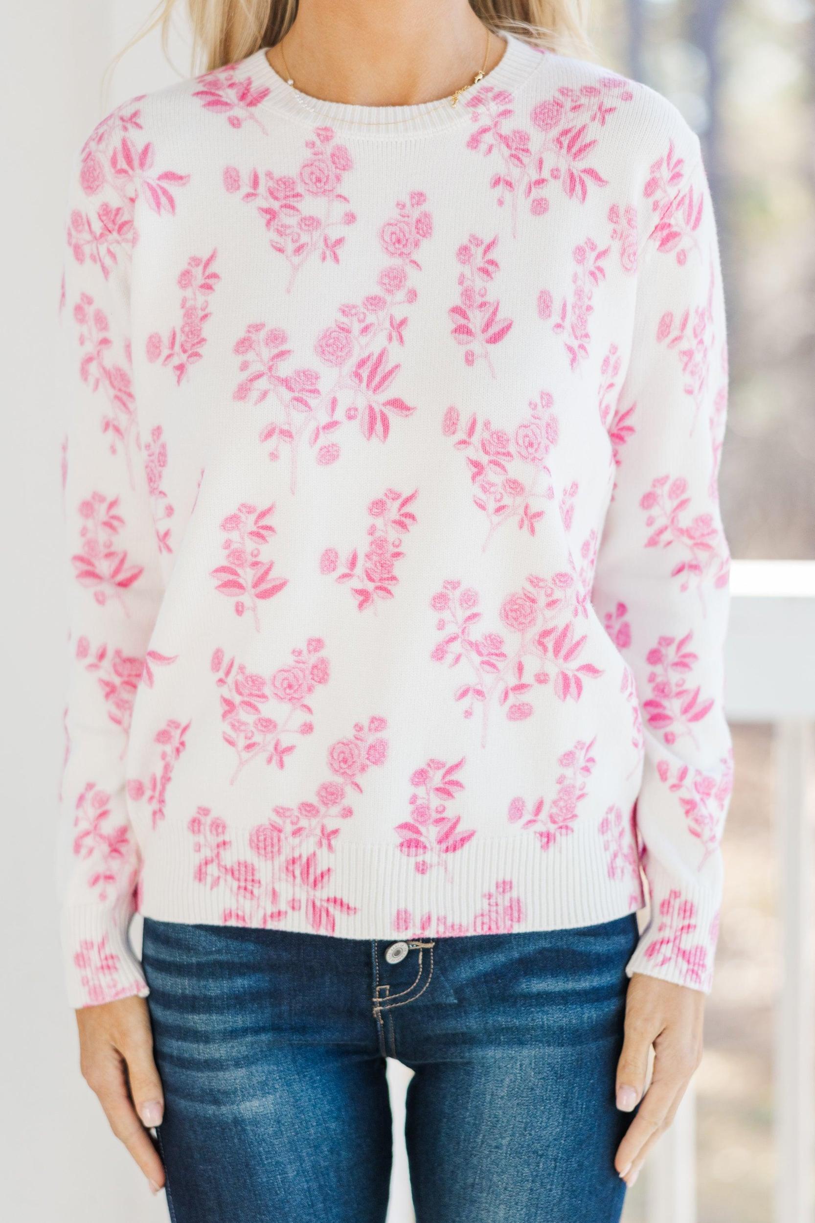 Figure It All Out Pink Toile Sweater Female Product Image