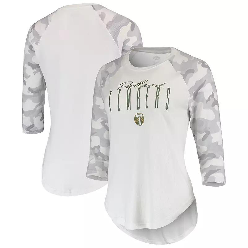 Women's Concepts Sport White/Gray Portland Timbers Composite 3/4-Sleeve Raglan Top,  Product Image