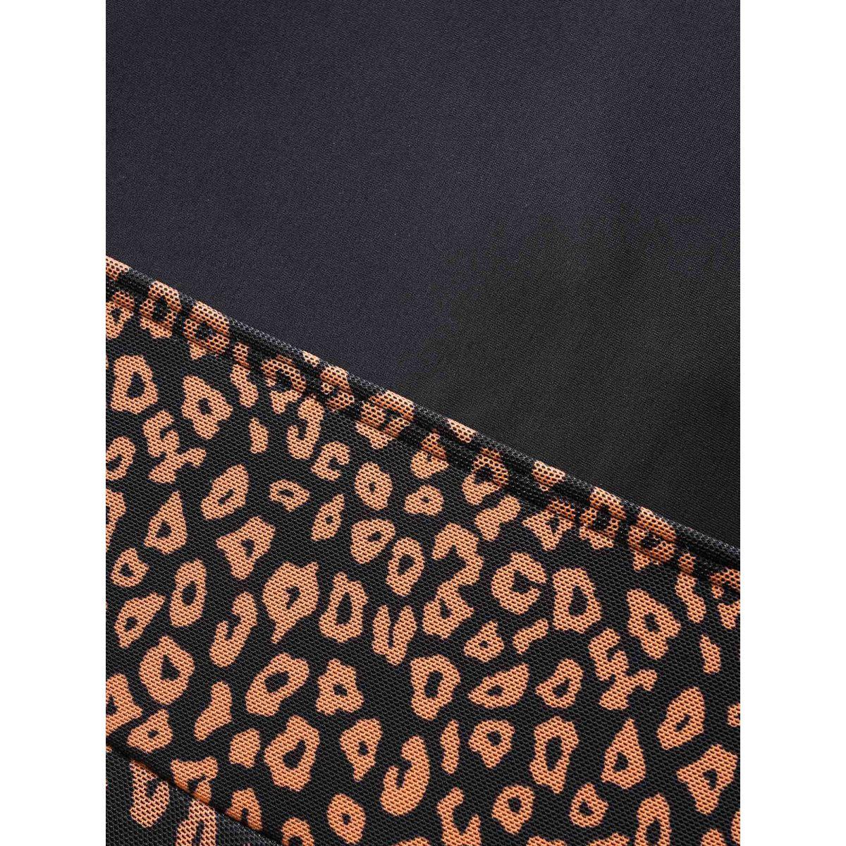 Plus Size V Neck Leopard Print Patchwork Swim Dress Women's Swimwear Black Beach Bodycon Overlap Collar High stretch Curve Swim Dresses BloomChic 30/6X Product Image