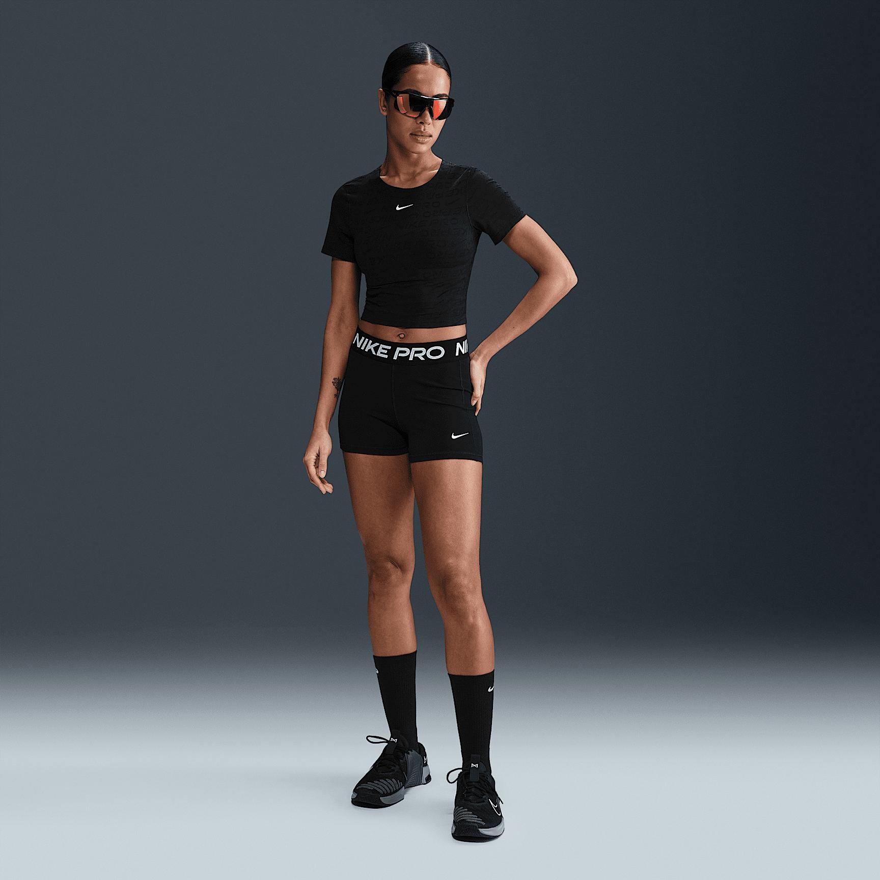 Womens Nike Pro Dri-FIT Short-Sleeve Cropped Jacquard Top | HJ2285-010 Product Image