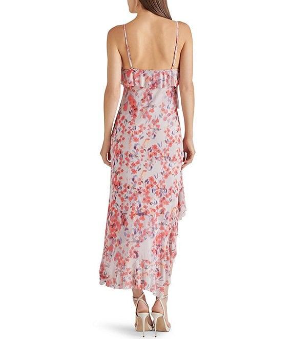 Steve Madden Aida Floral Print V Neck Sleeveless Ruffle Tier Midi Dress Product Image