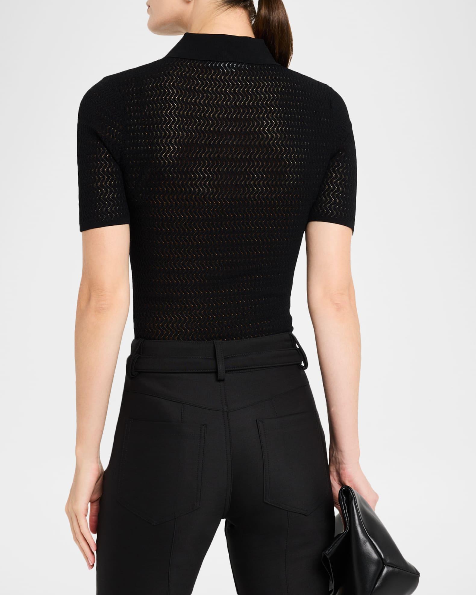 Pointelle Chevron Knit Polo Top Product Image