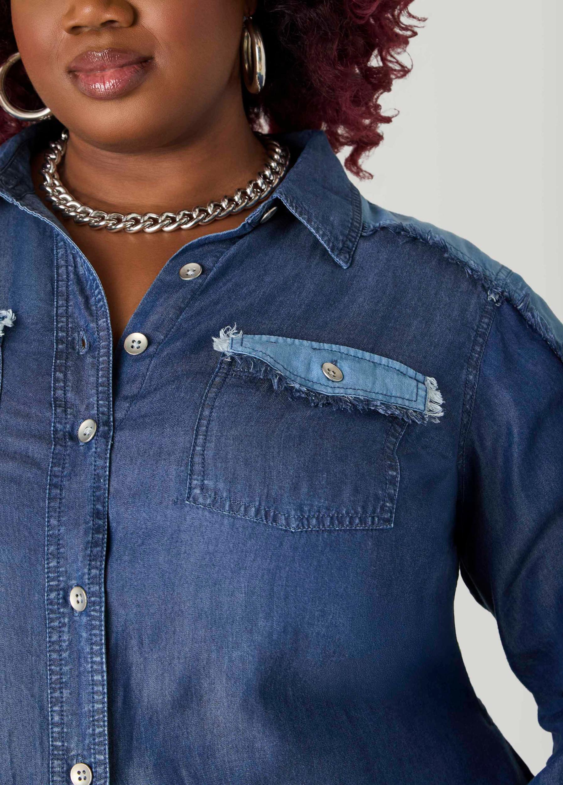 Frayed Two Tone Chambray Dress Product Image