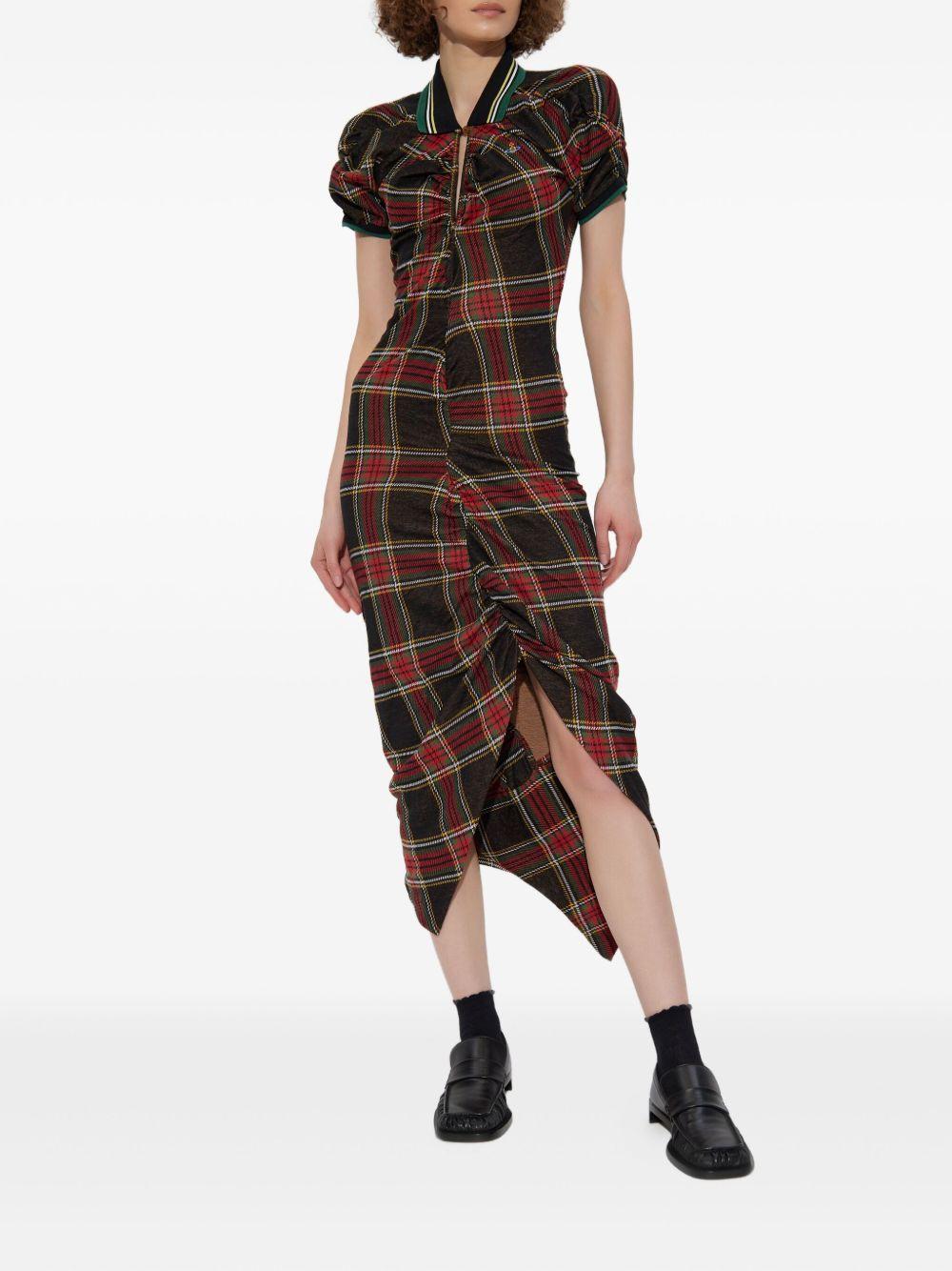 plaid puff-sleeve dress Product Image