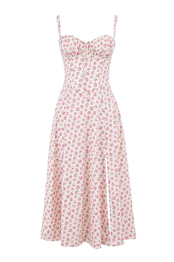 Carmen  white rosebud print cotton bustier sundress Product Image