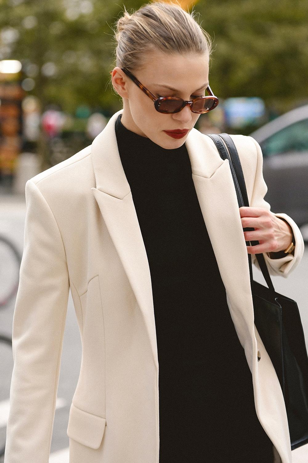 Remi  ivory single breasted long coat Product Image