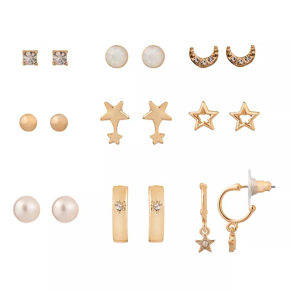 LC Lauren Conrad Celestial & Pearl Nickel Free Earrings Set, Women's, Gold Tone Product Image