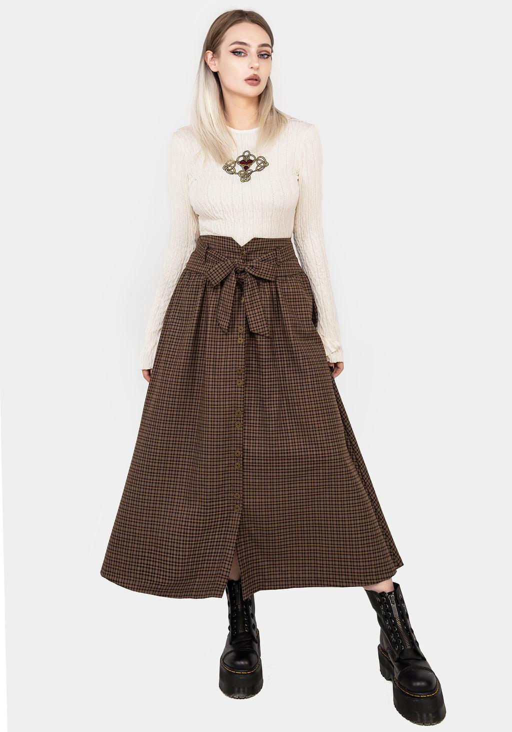 Sweetspire Check Tie Waist Midaxi Skirt Product Image
