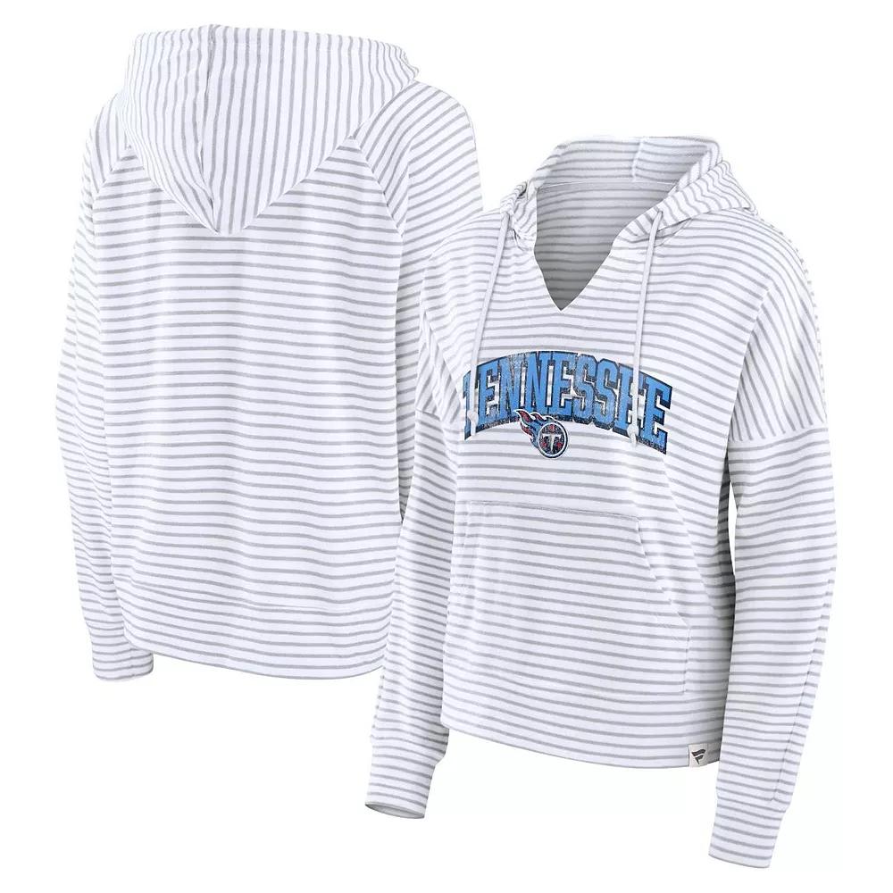 Women's Fanatics White/Gray Tennessee Titans Striped Notch Neck Pullover Hoodie, Size: 2XL Product Image