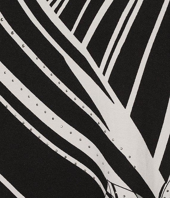 Allison Daley Plus Size Hibiscus Wave Print Short Ruched Tie Sleeve Square Neck Knit Top Product Image