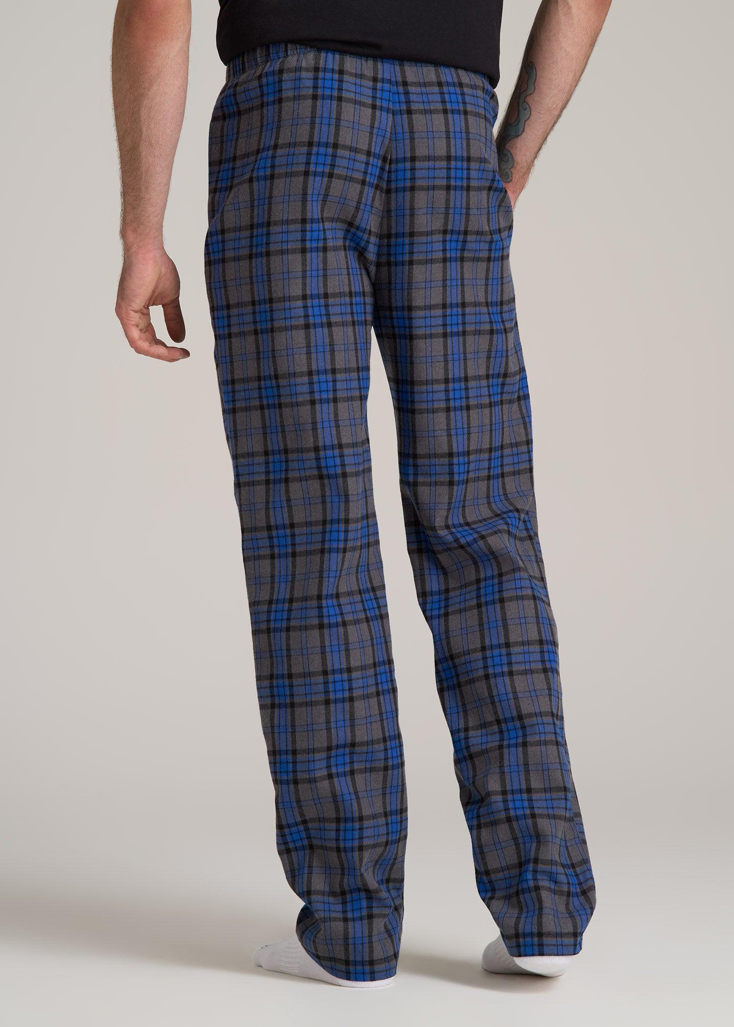 Plaid Pajama Pants for Tall Men in Grey and Cobalt Plaid Male Product Image