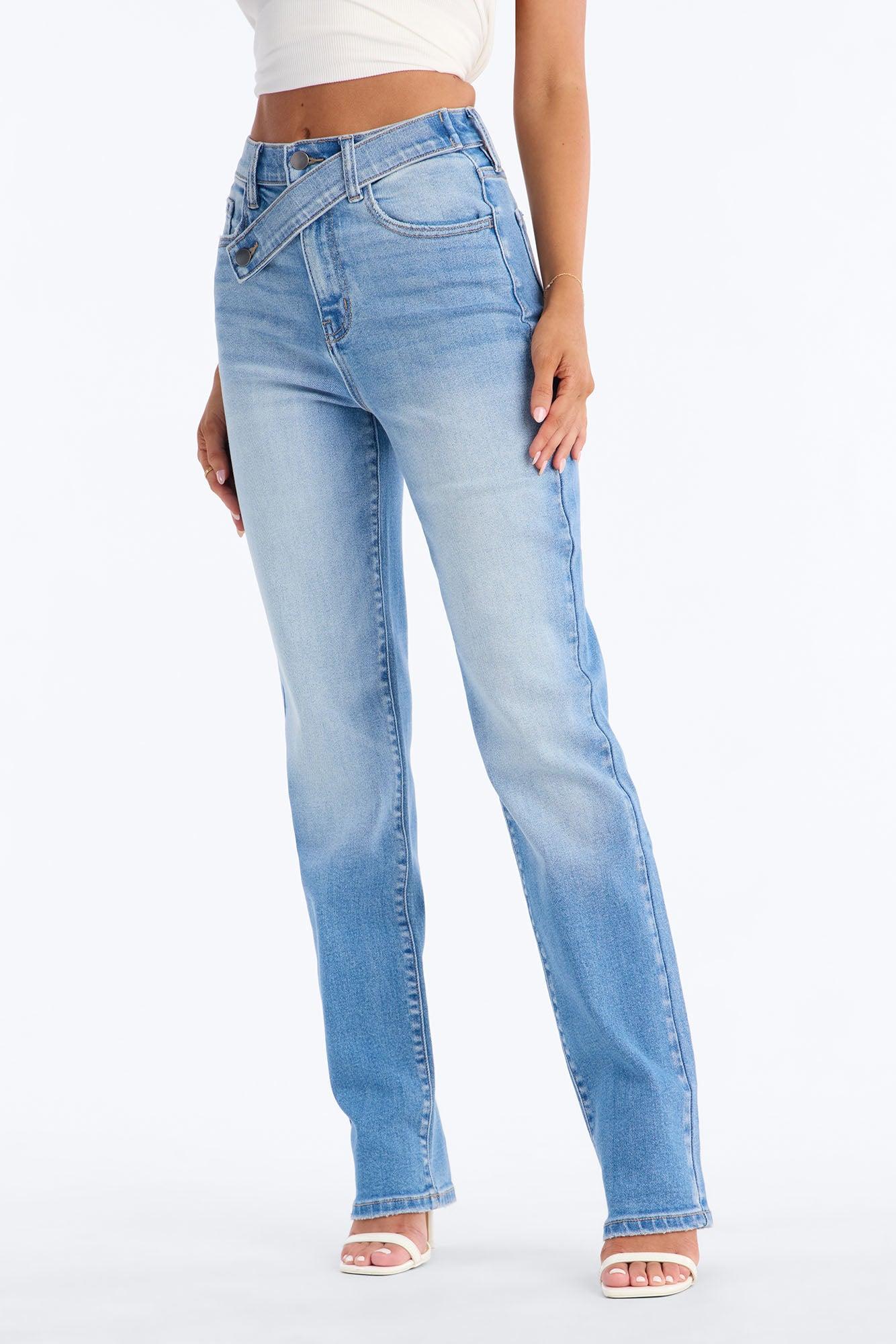 Cambria Crossover Stretch Straight Leg Jeans - Medium Wash Female Product Image