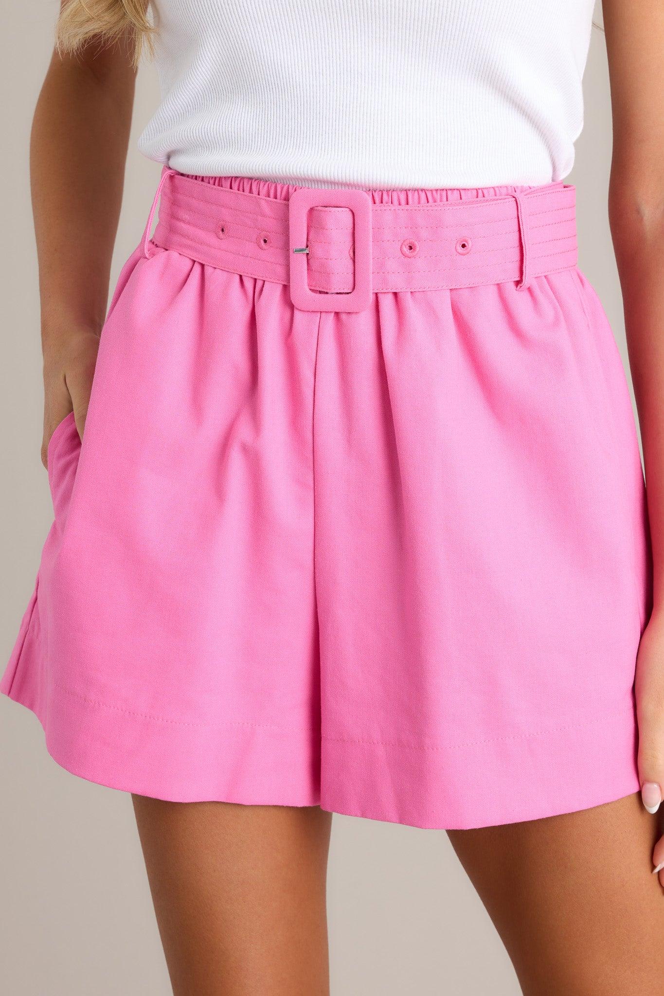 State Of Mind Pink Belted Shorts Product Image