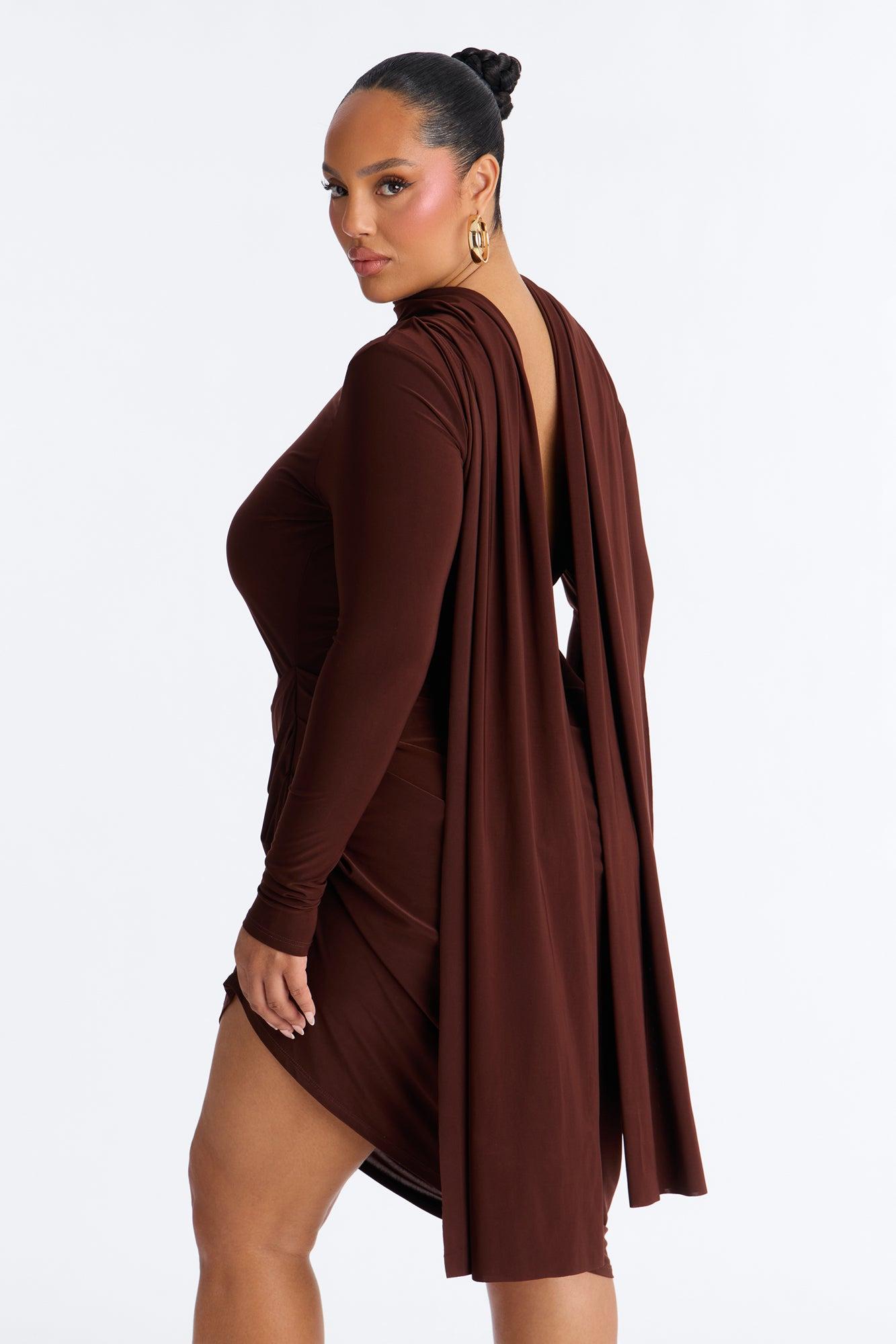 Amara Asymmetrical Midi Dress - Chocolate Female Product Image
