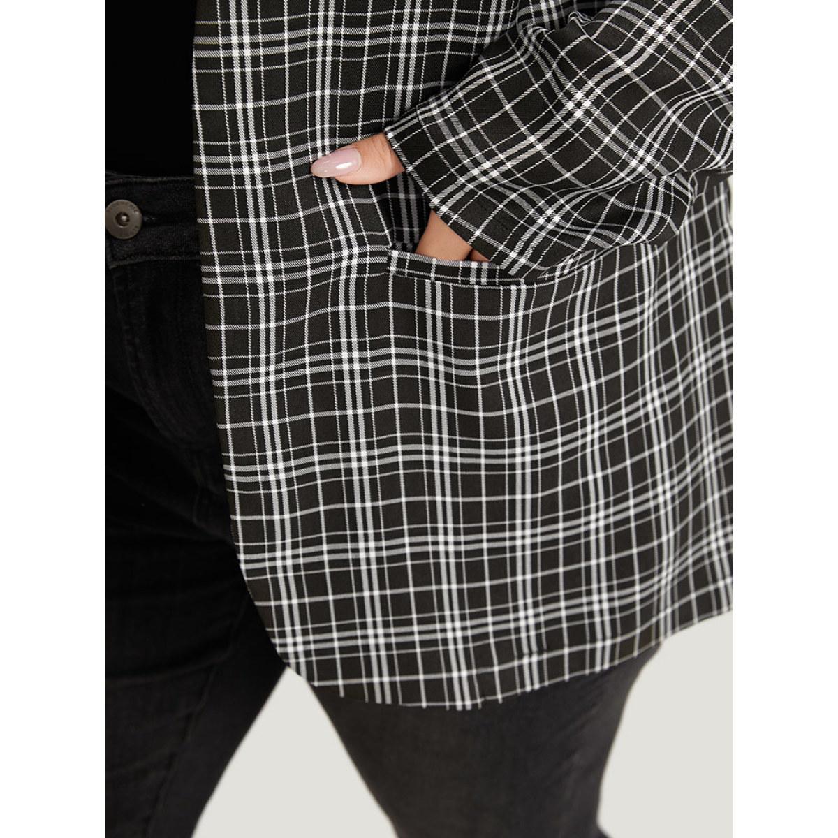 Plus Size Plaid Pocket Open Front Blazer Black Women Dailywear Plaid Pocket Sleeve Long Sleeve Open Front 18-20/2X Pocket Casual Blazers BloomChic Product Image