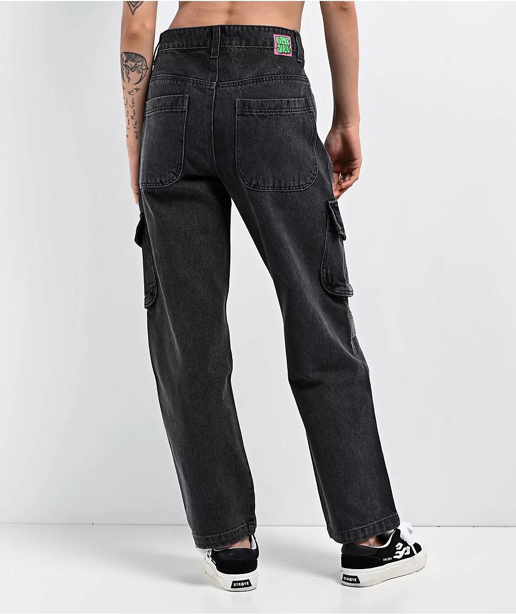 Empyre Loiter Slouchy Black Wash Cargo Denim Jeans Product Image
