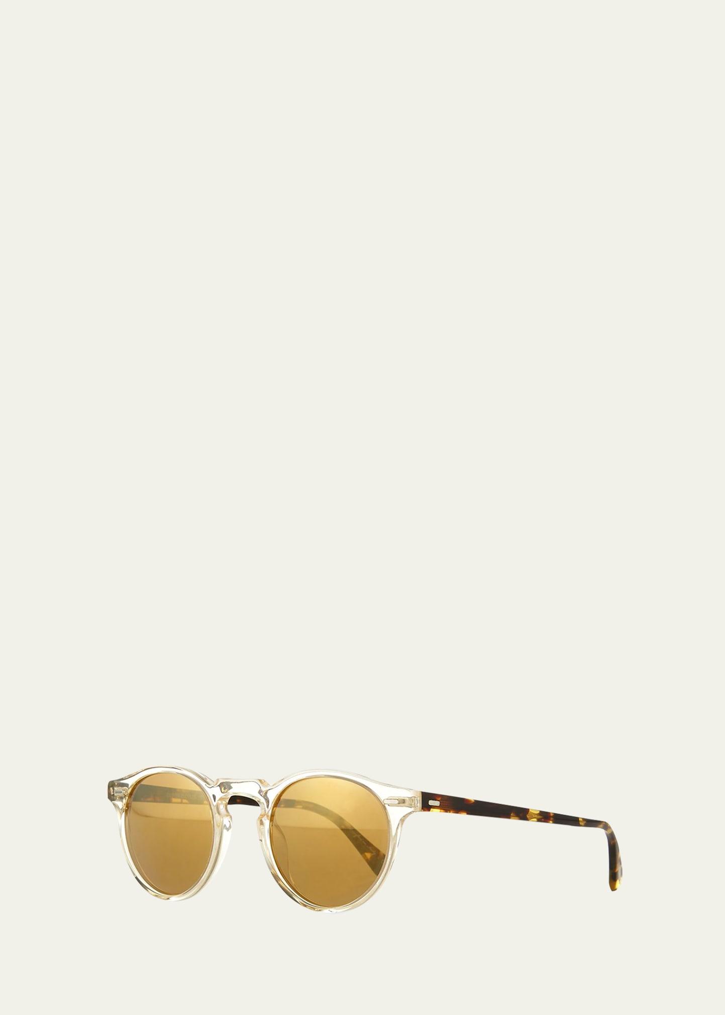 Gregory Peck Round Plastic Sunglasses, Clear/Tortoise Product Image