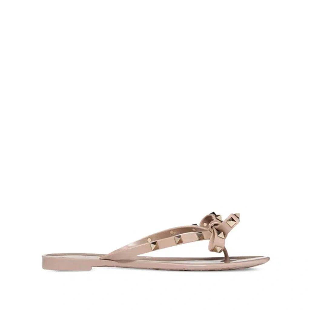 VALENTINO GARAVANI Women Rockstud Rubber Flip Flops In Beige Product Image