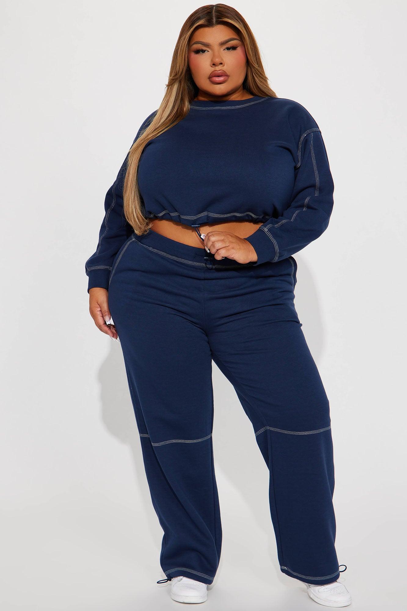 Aria Contrast Stitch Fleece Lounge Crew Neck - Navy Product Image