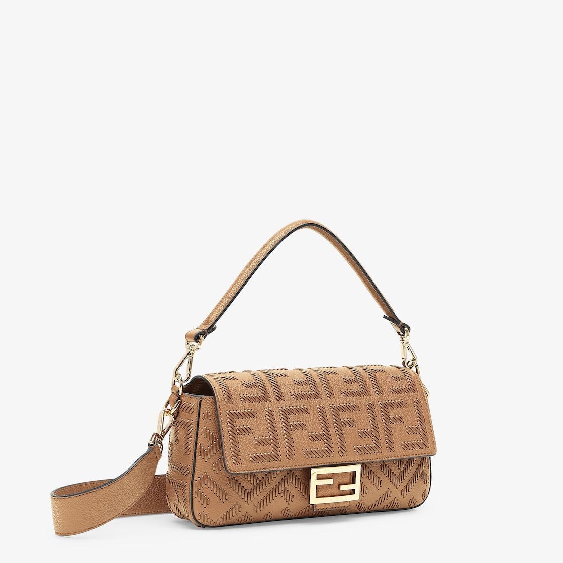 BaguetteCappuccino-colored leather bag with FF interlacing Product Image