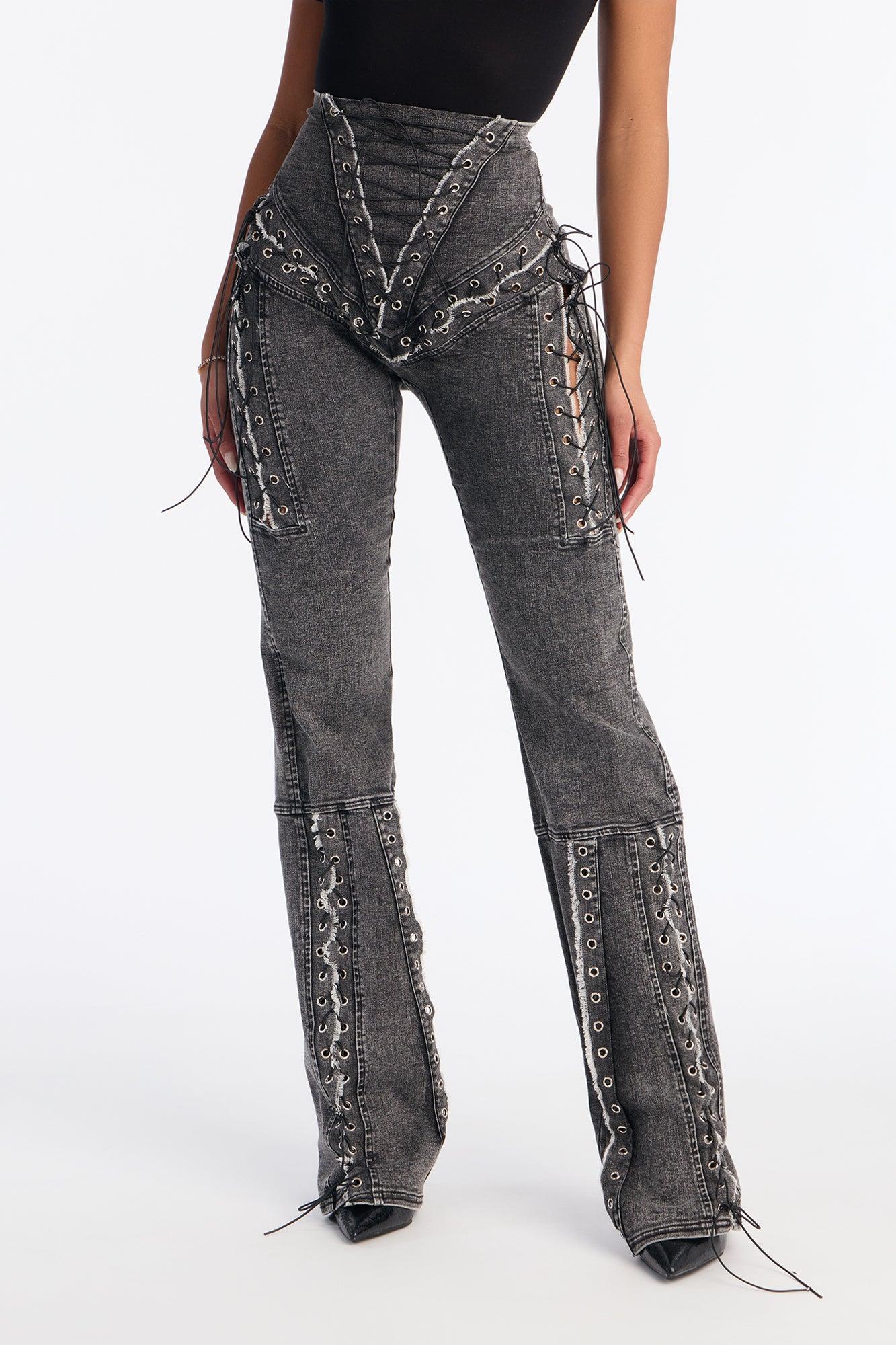 Head Turner Lace Up Bootcut Jeans - Black Wash Product Image