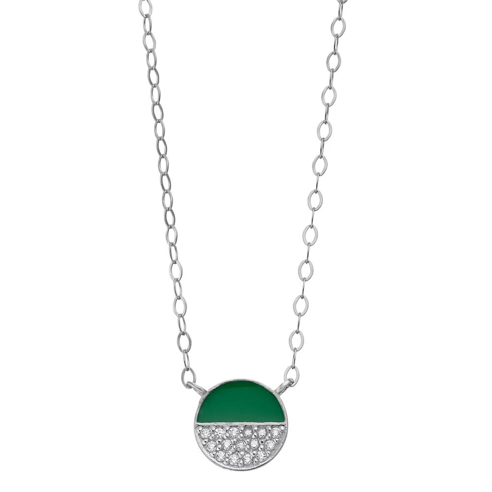 Aleure Precioso Sterling Silver Cubic Zirconia & Enamel Circle Necklace, Women's, Size: 16", Sterling Green Product Image