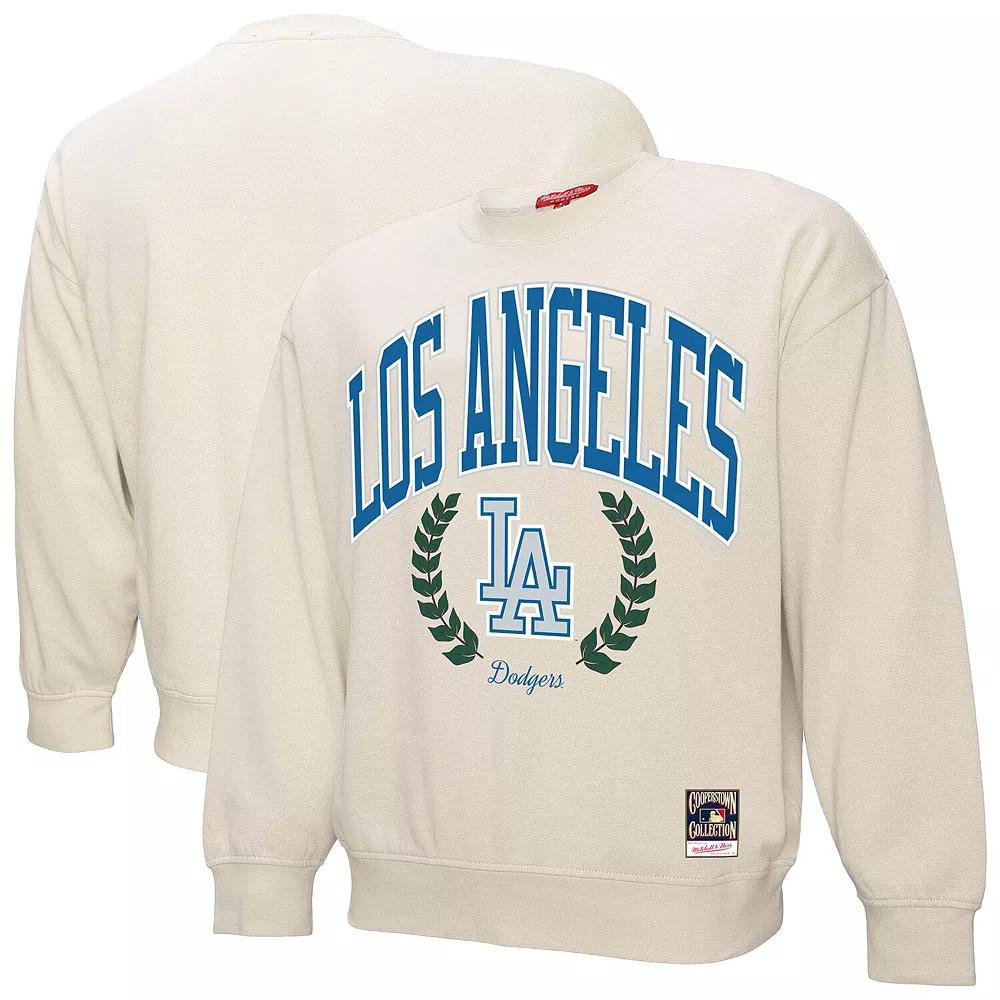 Women's Mitchell & Ness Cream Los Angeles Dodgers Cooperstown Collection Laurel Crew Pullover Sweatshirt, Size: XS, Beige Product Image
